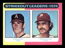 1975 TOPPS MINI #312 1974 STRIKEOUT LEADERS NOLAN RYAN STEVE CARLTON LEAGUE