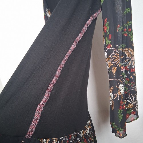 Pyramid Collection Dress XL Black Knit Sheer Floral Long Slv Whimsigoth Witchy - Picture 7 of 13
