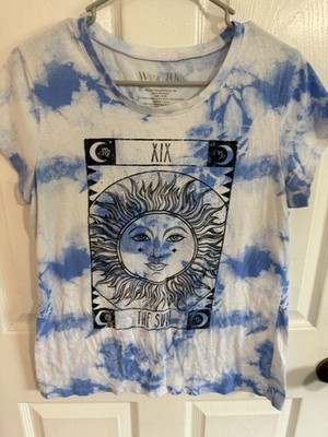 WoundUp girls XXL Blue/White Tie-Dye Sun Graphic Crew Neck Short Sleeve Tee