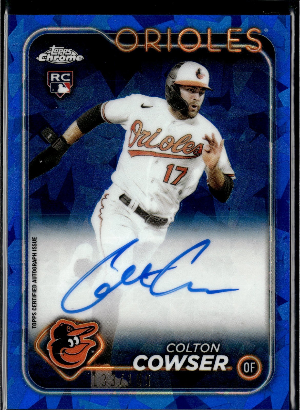 COLTON COWSER #/199 2024 TOPPS CHROME SAPPHIRE ON CARD AUTO RC ORIOLES
