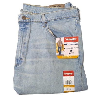 Wrangler Jeans Relaxed Fit Mens size 38x34 Light Blue Denim Flex Five Star