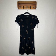 Madewell | Black 0 Midi Sheath Dress Short Sleeve Silk