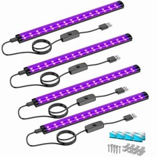 4 Pack 10W LED Black Light Bar 1ft USB UV Strip with Switch Glow Party Decor