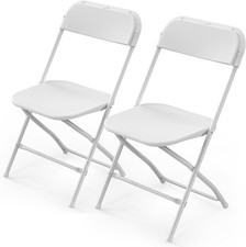 White Plastic Folding Chairs 2 Pack Heavy Duty Steel Frame 350 lb Indoor Outdoor