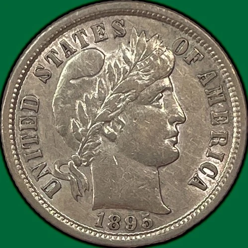 1895-S Barber Dime Silver Almost Uncirculated AU Coin, Cleaning #33256