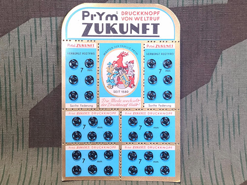 Vintage 1930s 1940s German Prym Zukunft Snaps on Card WWII Sewing Fasteners 7mm