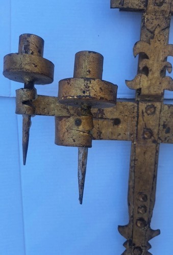 Antique Architectural Gothic Medieval Heavy Forged Iron Wall Candle Holder - Picture 7 of 13