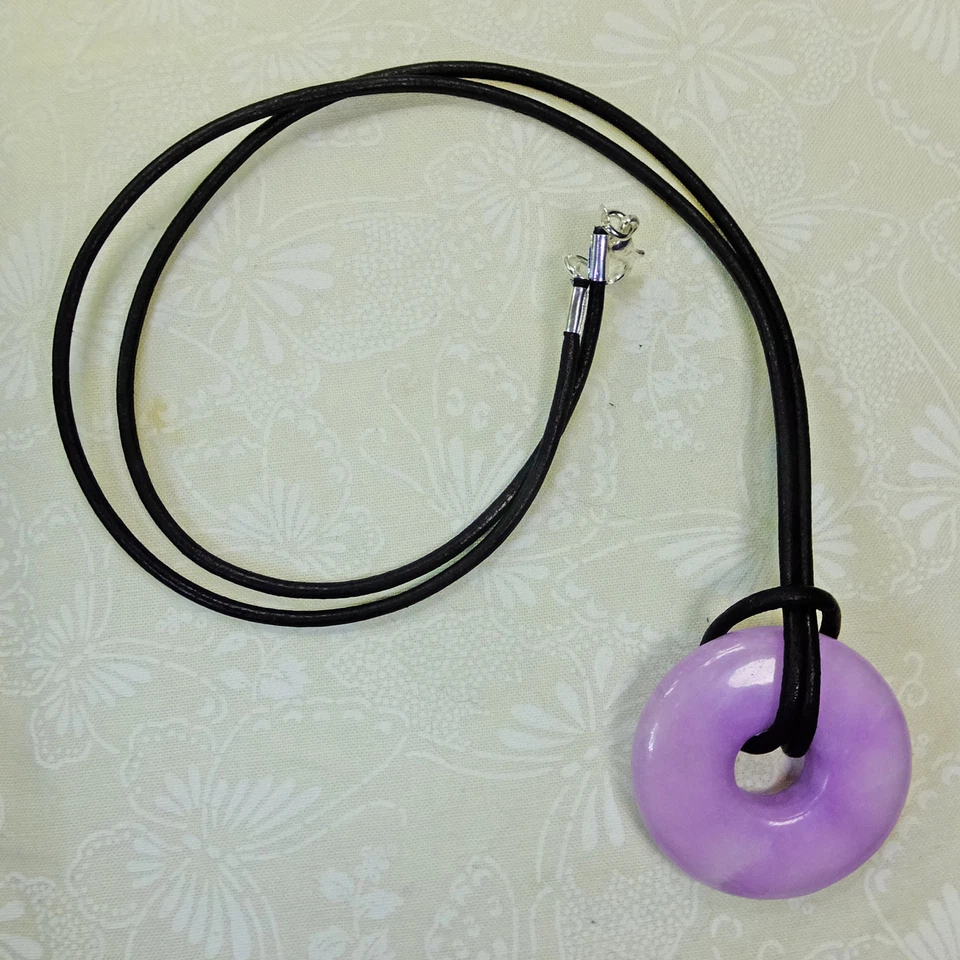 Collar de cordón de cuero rosquilla piedra mediano lavanda teñido cuarzo nieve 1 3/8" #8 Foto 3 de 3