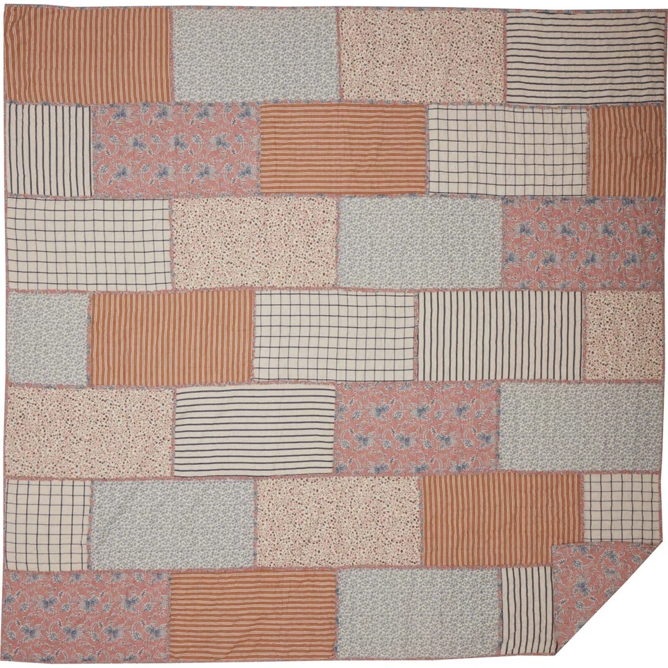 Kaila Queen QUILT Country Patchwork Plaids Rustic Quilted Navy Gold Dusty Rose - Image 3 of 4