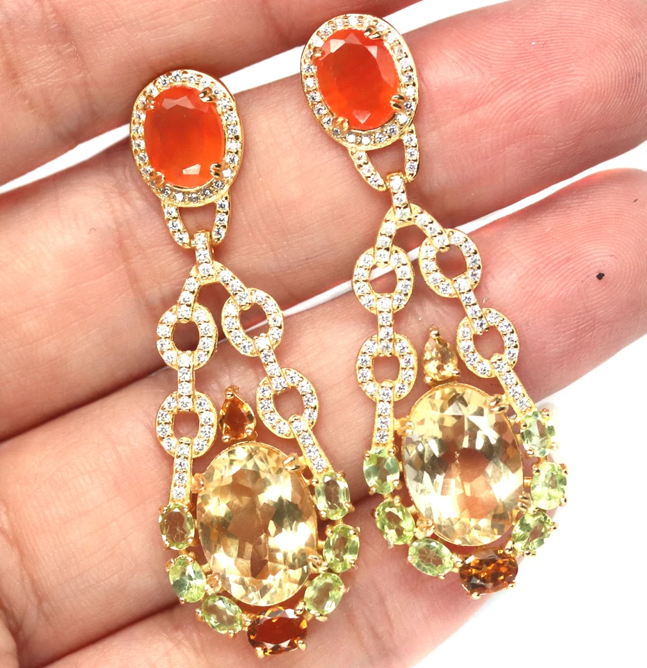 10 X 14 MM Goldener Gelb Citrin Karneol Peridot Ohrringe Silber 925 Sterling - Bild 2 von 4