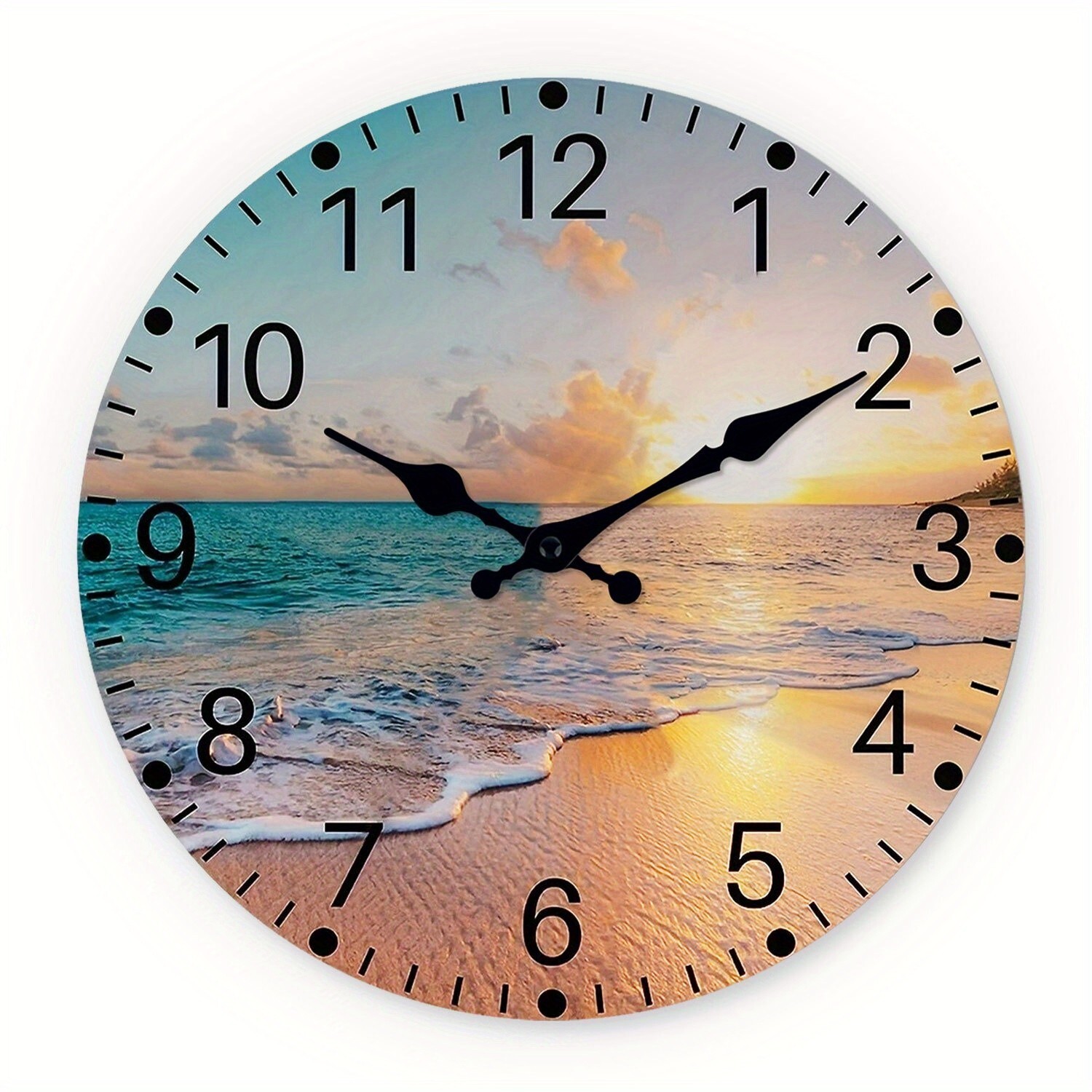 14 inch sunset Beach Wall clock， wooden silent wall clock non ticking