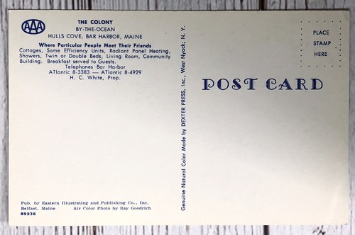 Bar Harbor, Maine The Colony By-The-Ocean, Hulls Cove Cottages Postcard - Picture 2 of 2