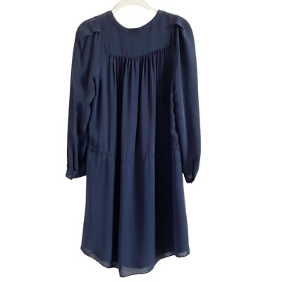navy blue blouson dress Blouson Sleeve Embroidered Lace Trim Tiered Dress