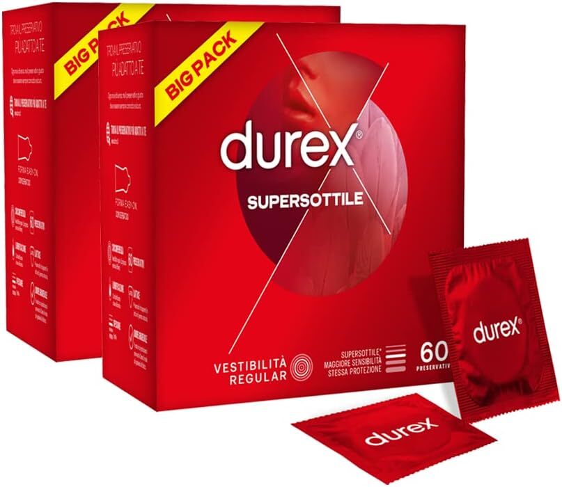 Durex Supersottile Regular 120 Preservativi sottili 56mm formato convenienza
