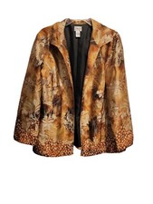 Chico's 2 L Silk Floral Print Sequin Accents LS Blazer
