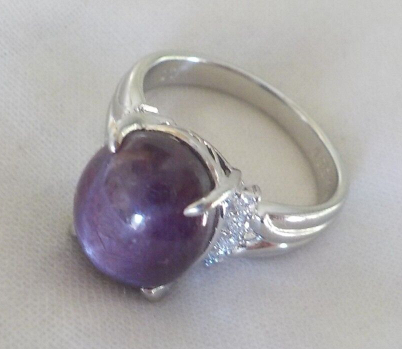 Solid Platinum Cherry Red Star Ruby Diamond Ring … - image 6