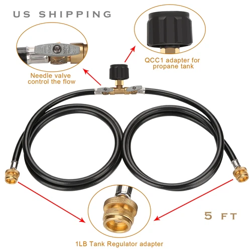 5 Fuß 2 Wege Y Splitter CGA Propan Konverter Adapter Schlauch für QCC1 20 Pfund Tank - Bild 1 von 8