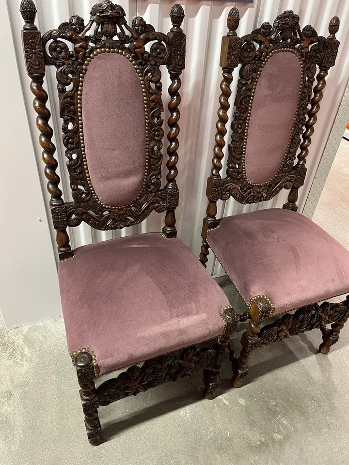 ANTIQUE VICTORIAN JACOBEAN ENGLISH OAK CIRCA 1860 CARVED Set Of 2 CHAIRS Cherub - Image 3 of 4