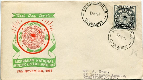 1954 Commemorating Australian Antarctic Research Expeditions - SCP FDC Green/Red