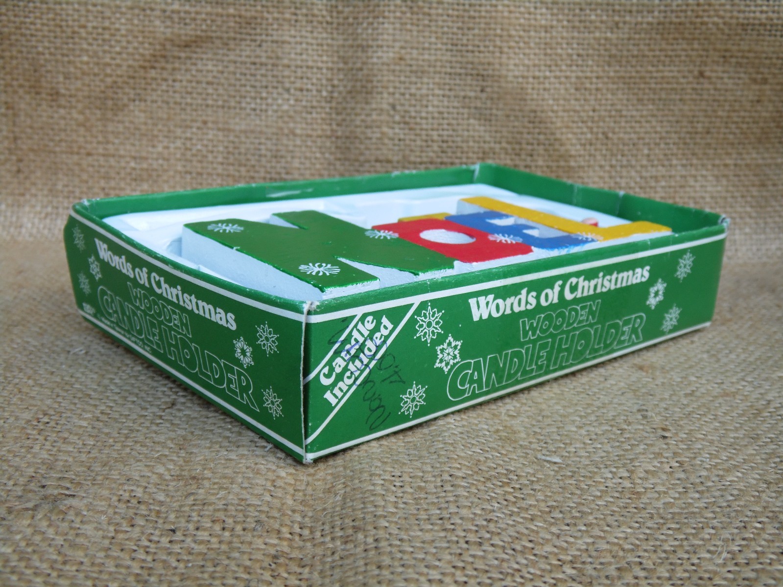 VINTAGE WOOD NOEL CANDLE HOLDER WITH BOTTLEBRUSH TREE SANTA ORNAMENT eBay