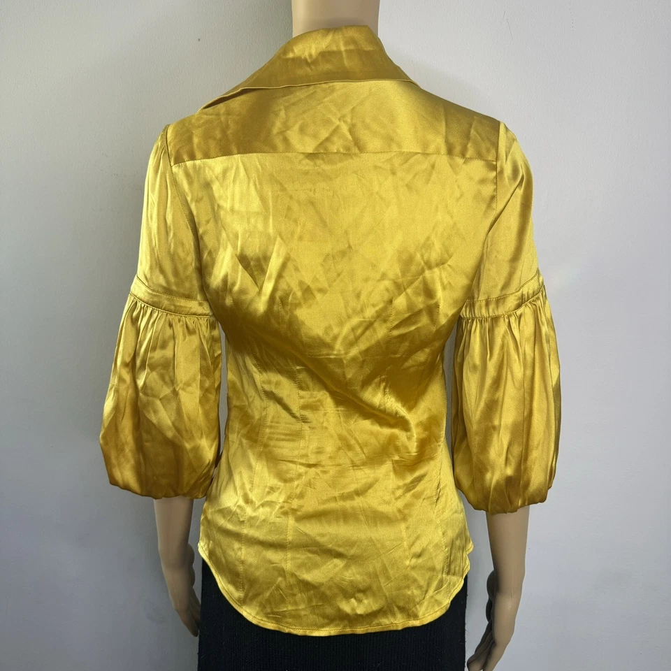 Vtg Y2K BEBE Gold Satin Puff Sleeve  Career Blouse Silk Top Fairy Girlcore XS - Image 2 of 4