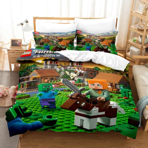 Minecraft Quilt Duvet Doon Cover Set Bedding Soft Kid Single Double Queen King - Picture 15 of 31