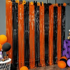 3-Pack Orange Black Halloween Foil Fringe Curtains 3.3x6.6ft Party Decorations