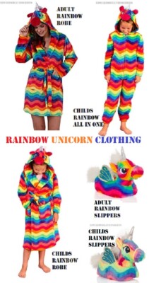 DAMEN, MÄDCHEN & KINDER REGENBOGEN EINHORNKLEID, PLAPPSCHUHE, KLEIDUNG, ALLES IN EINEM BAD