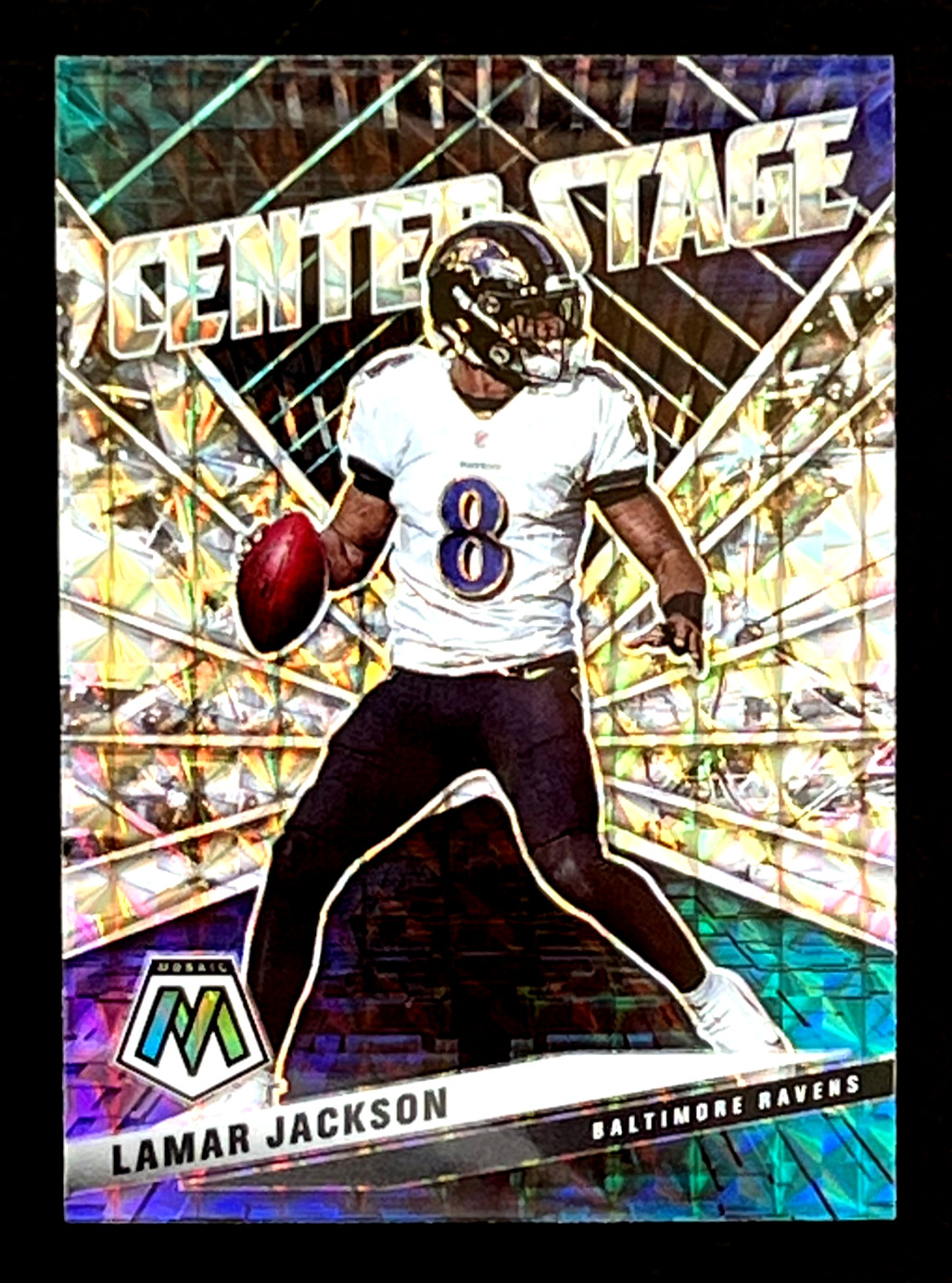 Lamar Jackson 2021 Panini Mosaic CENTER STAGE Mosaic Silver Prizm Ravens CS4