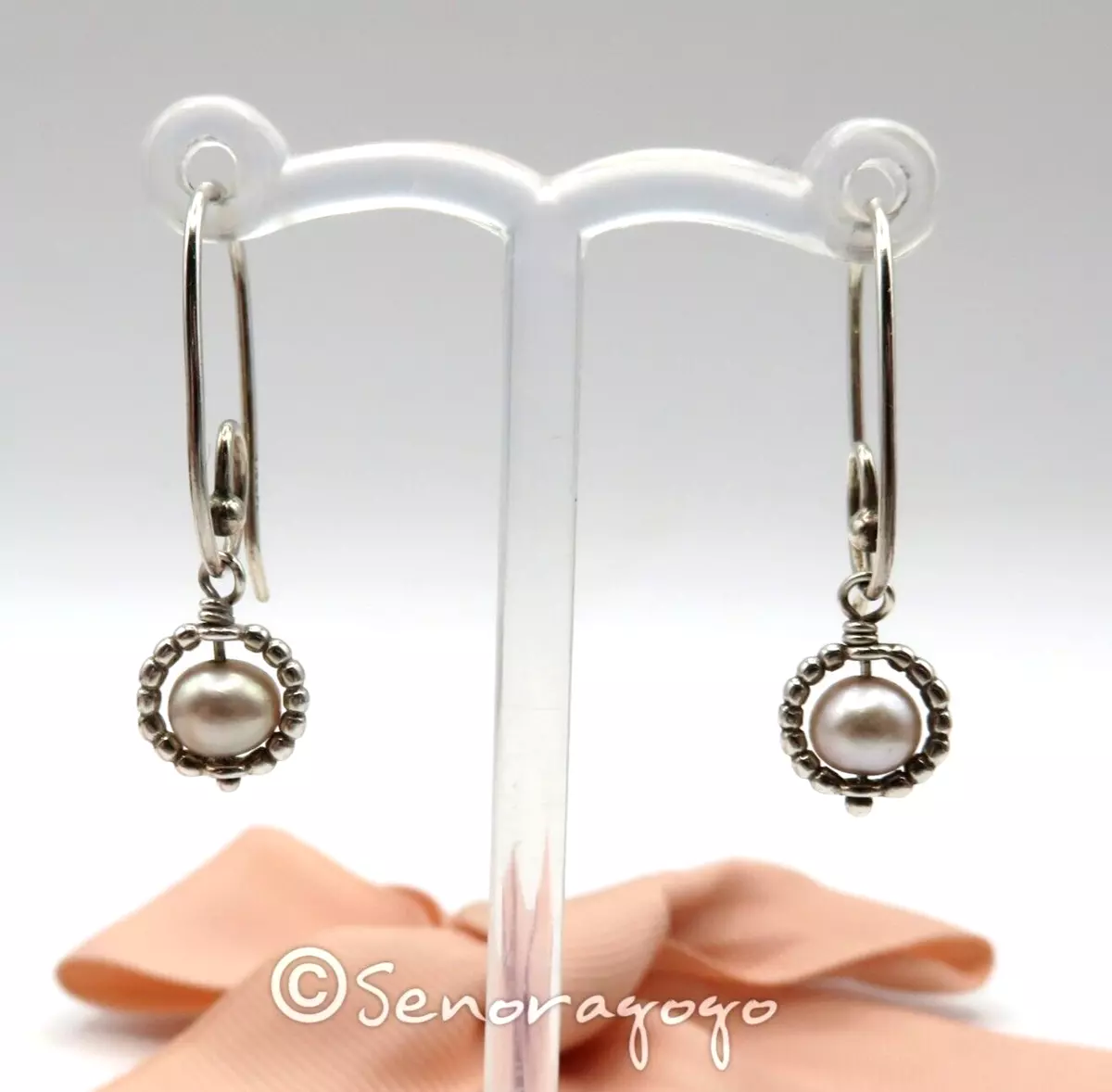 Authentic PANDORA Beaded Circle Pearl Compose Earrings 290618P Hooks 290601