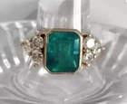 Vintage Art Deco Style Lab Created Emerald Engagement Ring 14K Yellow Gold FN