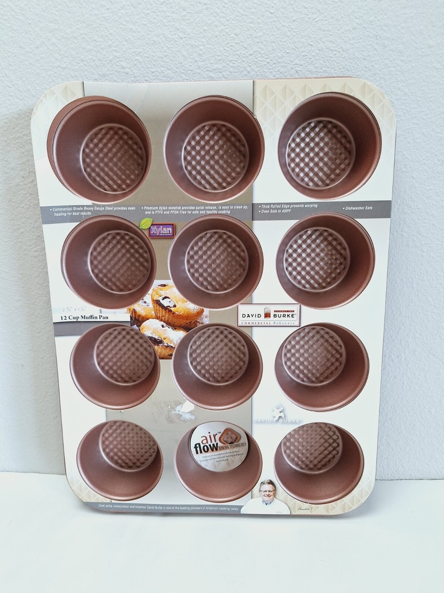 David Burke 12 Cup Muffin Pan Rose Gold Nonstick Commercial Bakeware NEW i