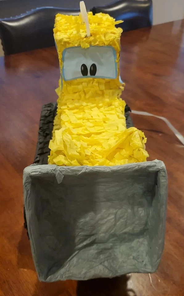 Construction Yellow Bulldozer Pinata for Kids Birthday Party: 16x11.5x8 In: EUC - Image 2 of 4