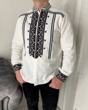 Ukrainian Vyshyvanka White Embroidered Cotton Men Shirt Ukraine embroidery Gift