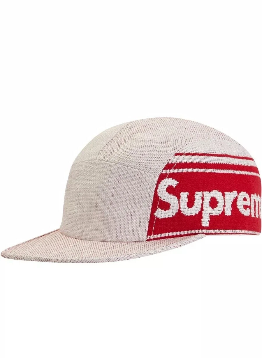 Casquette de camp logo tissé raphia suprême blanc rouge SS19 neuve avec étiquette 