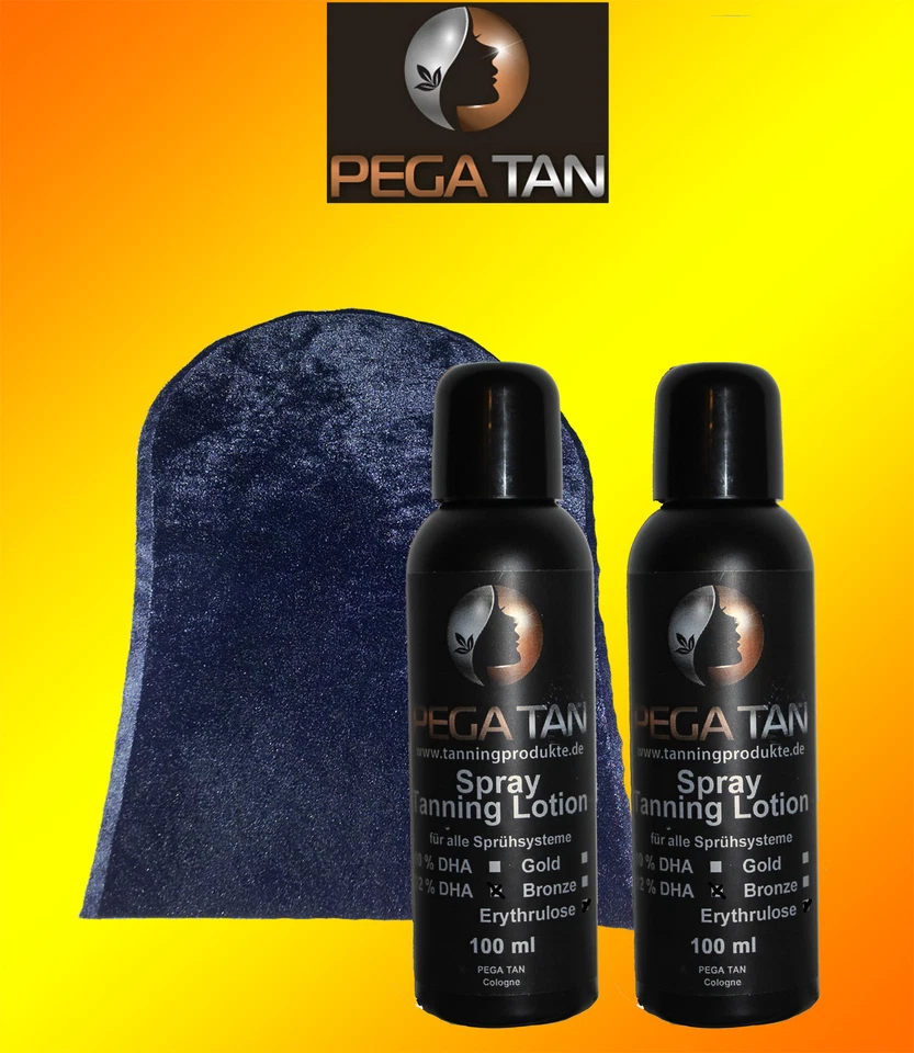 PEGA TAN Airbrush / Spray Tanning Handschuh + 2x 100 ml Lotion 10% + 14% DHA +Zerstäuber