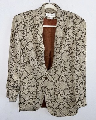 Gruppo Americano Studio Women s Brown Floral Lined Blazer Jacket Size 10 