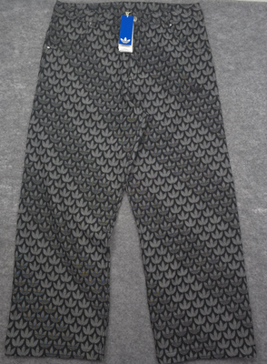 Adidas Originals Denim Loose Monogram Pants Black Trefoil Men Sz