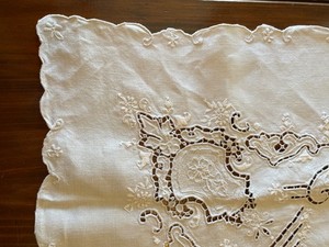 Vintage Linen Cutwork Hand Embroidered Tablecloth Square 32 x 32 Off White