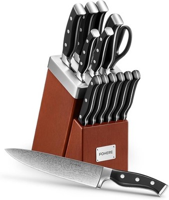 Messerblock mit Messer, FOHERE Selbstschärfender Messerblock, 14-tlg, Messer-Set