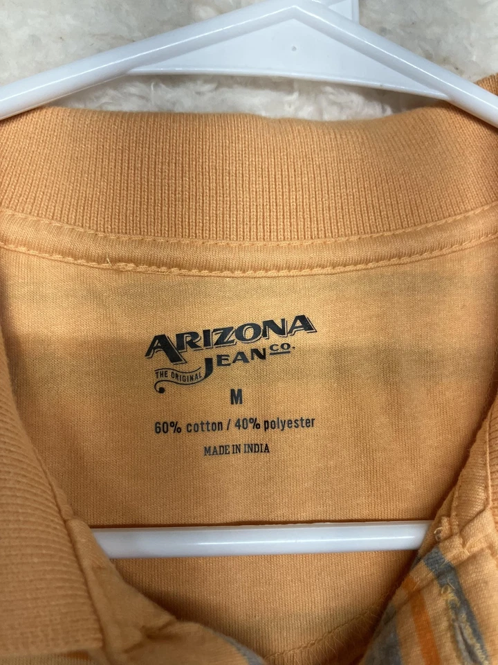 Camisa Polo Arizona Jean Co Para Hombre Mediana Naranja Gris Azul Rayas Informal Clásica Foto 4 de 4