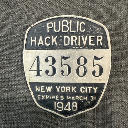 1948 NEW YORK CITY PUBLIC HACK DRIVER BADGE Taxi Cab Original LICENSE ...