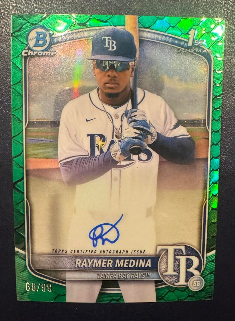 2025 Bowman Chrome Raymer Medina Auto Green Refractor 1st #66/99 Rays