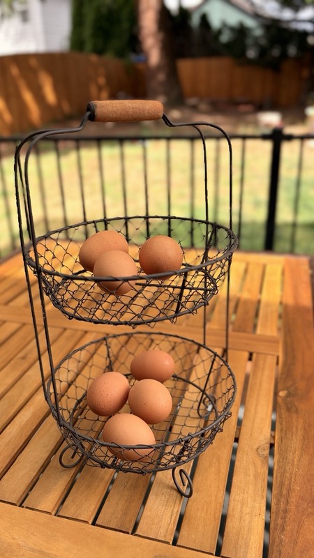 2-Tier Round Metal Wire Basket Stand w/ Wood Handle, Farmhouse Style