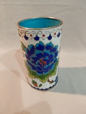 Alt oder antik Cloisonne Vase Pinselbecher China H 12,3 &Oslash;  7,2 cm Motiv Floral