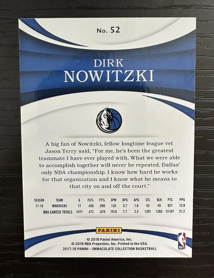 2017-18 Immaculate #52 Dirk Nowitzki Red /35 RARE - Image 2 of 2