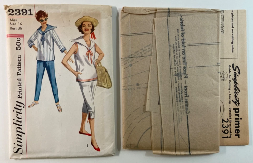 1950s Simplicity Pattern 2391 Sailor Blouse & Peddle Pushers Sz 16 Uncut FF - Image 2 of 4
