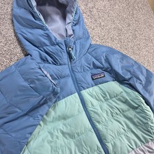 Patagonia Reversible Down Sweater Puffer Hoody Jacket Kids Size Large 12 Blue