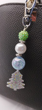 Bag Charm Keychain Purse Charm Winter Christmas Tree Beaded Charm Keyring Blue