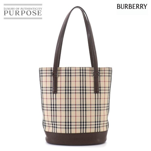 Burberry Nova Check Tote Bag Canvas Leather Beige Brown Silver Hardware Tote Ba